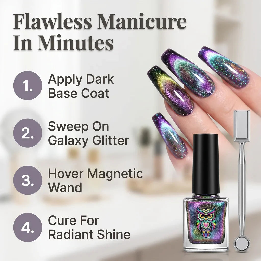 Magnetic Galaxy Nail Polish Kit | 8 Shades, Black Base Coat, Dual-Sided Magnet | Create 9D Salon-Style Nail Art at Home