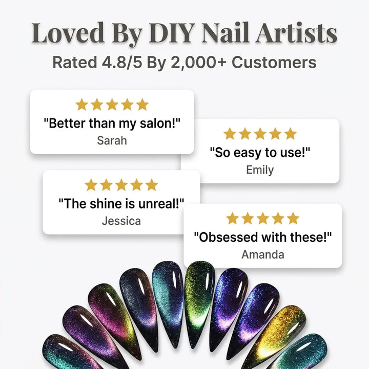 Magnetic Galaxy Nail Polish Kit | 8 Shades, Black Base Coat, Dual-Sided Magnet | Create 9D Salon-Style Nail Art at Home
