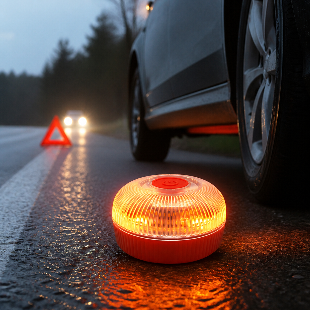 Magnetic Strobe Light | Orange Strobe &amp; Steady White Modes | Replaceable 9V Battery, Instant Magnetic Mount for Vehicles