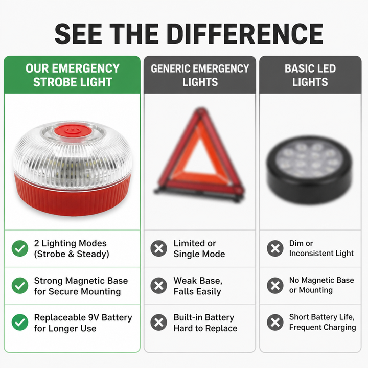 Magnetic Strobe Light | Orange Strobe &amp; Steady White Modes | Replaceable 9V Battery, Instant Magnetic Mount for Vehicles