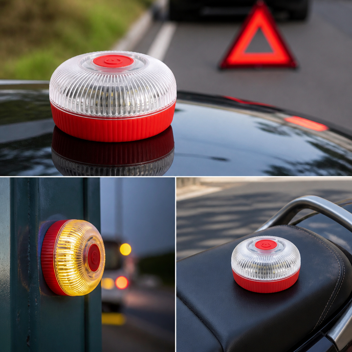 Magnetic Strobe Light | Orange Strobe &amp; Steady White Modes | Replaceable 9V Battery, Instant Magnetic Mount for Vehicles