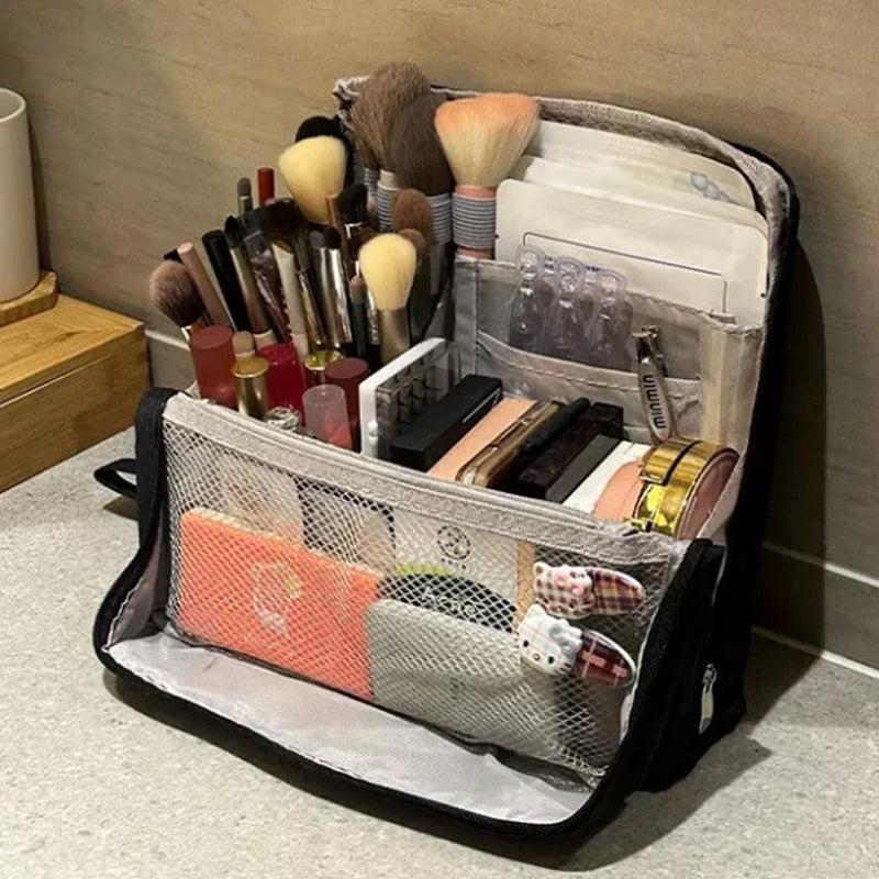 Makeup Organizer Bag Waterproof Foldable Stand-Up with Reinforced Base