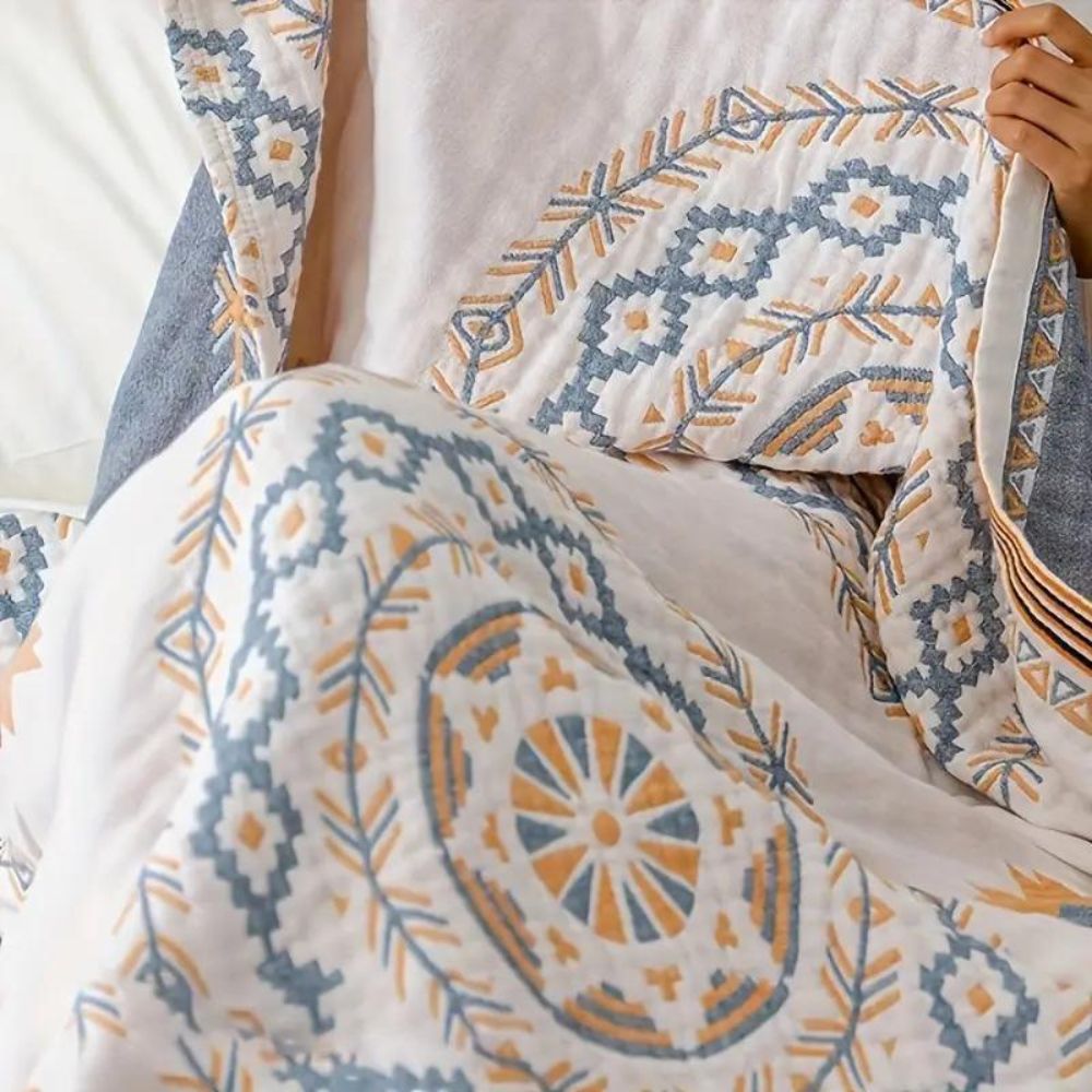 Mandala Cotton Throw Blanket 150x200 cm & 200x230 cm | Boho Print Design | Machine Washable, Multi-Purpose Use