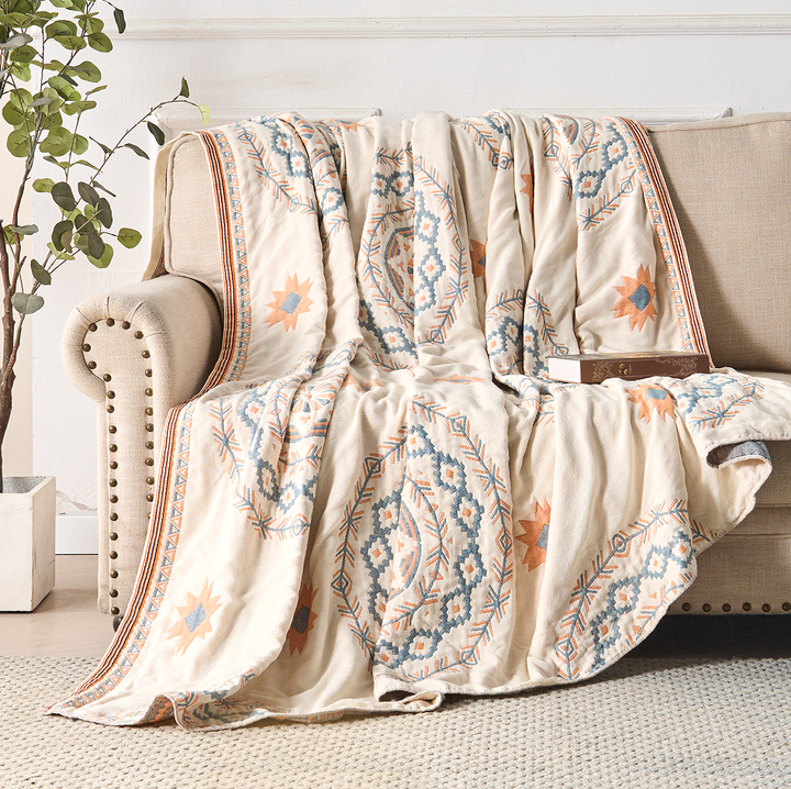 Mandala Cotton Throw Blanket 150x200 cm &amp; 200x230 cm | Boho Print Design | Machine Washable, Multi-Purpose Use