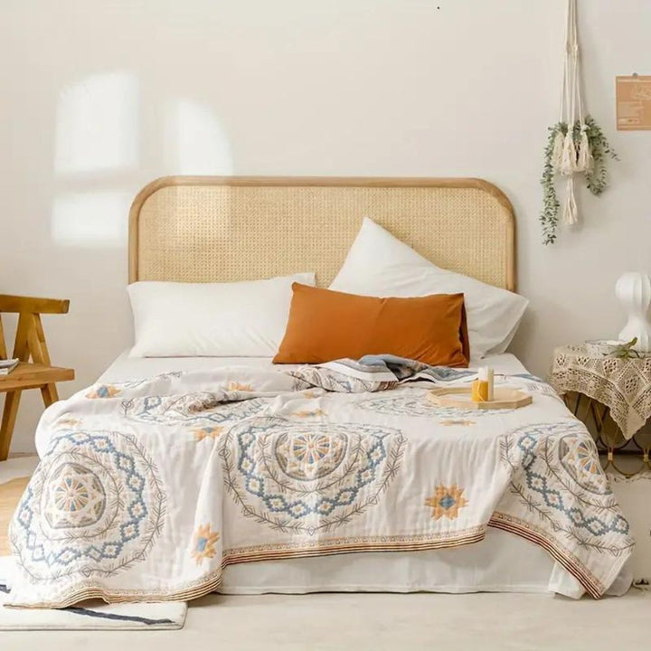 Mandala Cotton Throw Blanket 150x200 cm &amp; 200x230 cm | Boho Print Design | Machine Washable, Multi-Purpose Use