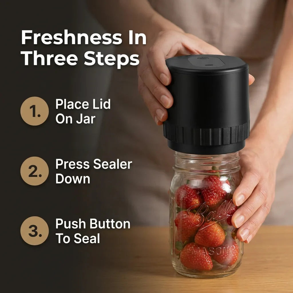 Mason Jar Vacuum Sealer | Cordless One-Touch Sealing | Fits Wide &amp; Regular Mouth Jars for Long-Lasting Pantry Freshness