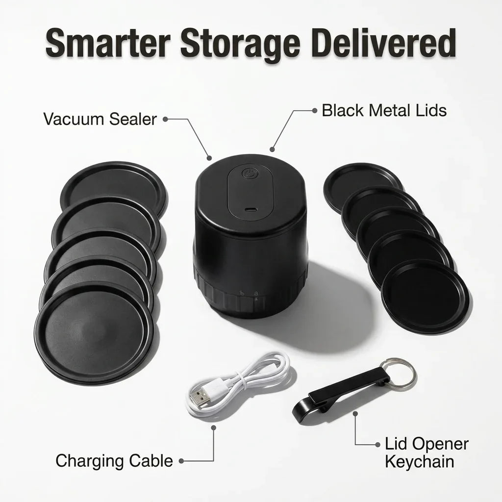 Mason Jar Vacuum Sealer | Cordless One-Touch Sealing | Fits Wide &amp; Regular Mouth Jars for Long-Lasting Pantry Freshness