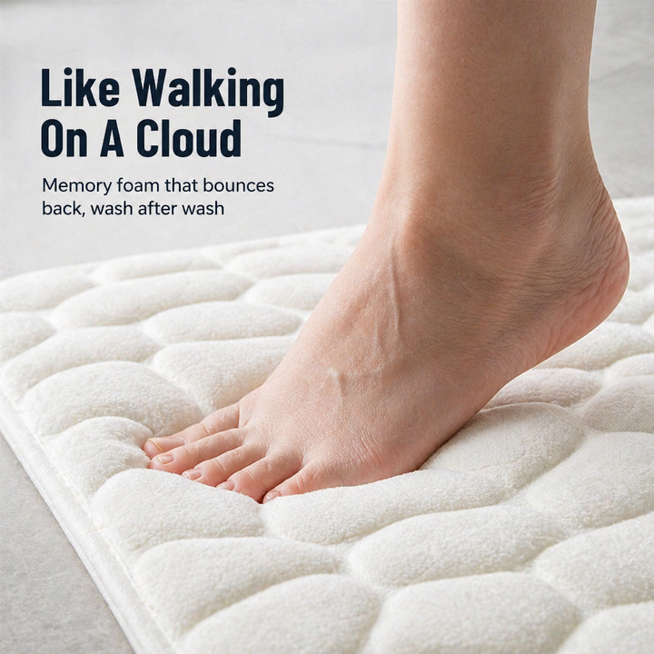 Memory Foam Bath Mat with Cobblestone Textured Coral Velvet | Non-Slip Grip Backing | Quick-Drying Cushioned Comfort