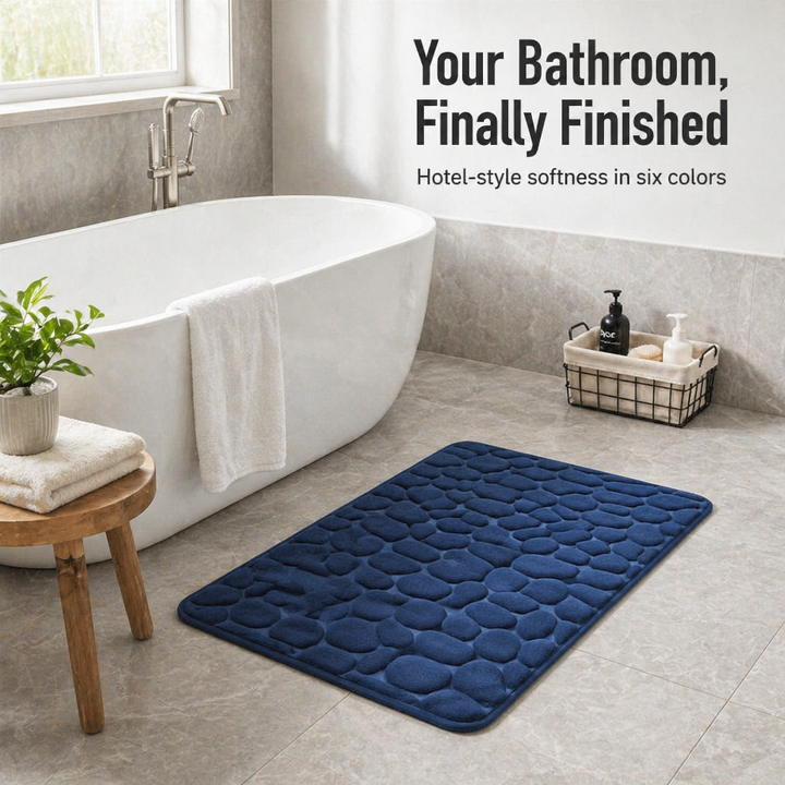Memory Foam Bath Mat with Cobblestone Textured Coral Velvet | Non-Slip Grip Backing | Quick-Drying Cushioned Comfort