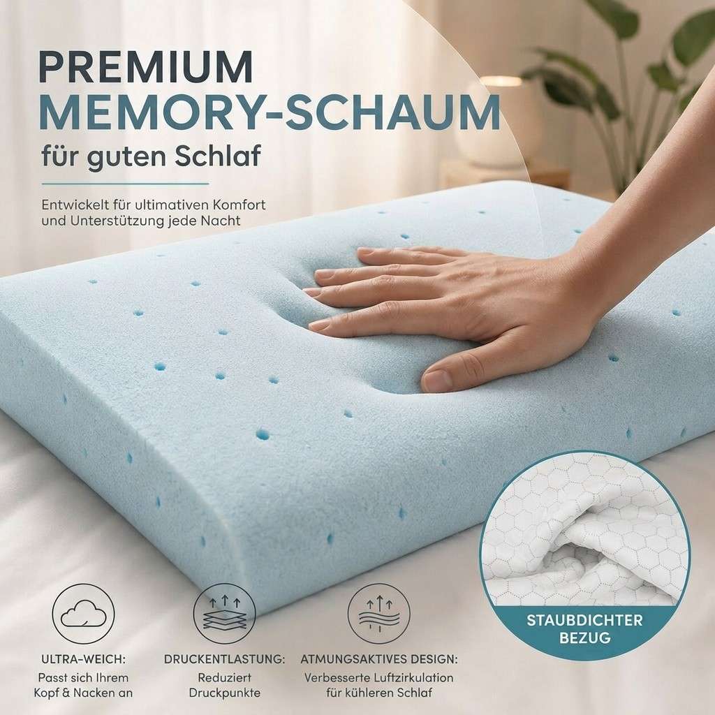 Memory Foam Neck Support Pillow with Cooling Gel | Contoured Ergonomic Design | Pressure-Relief Comfort for Better Sleep