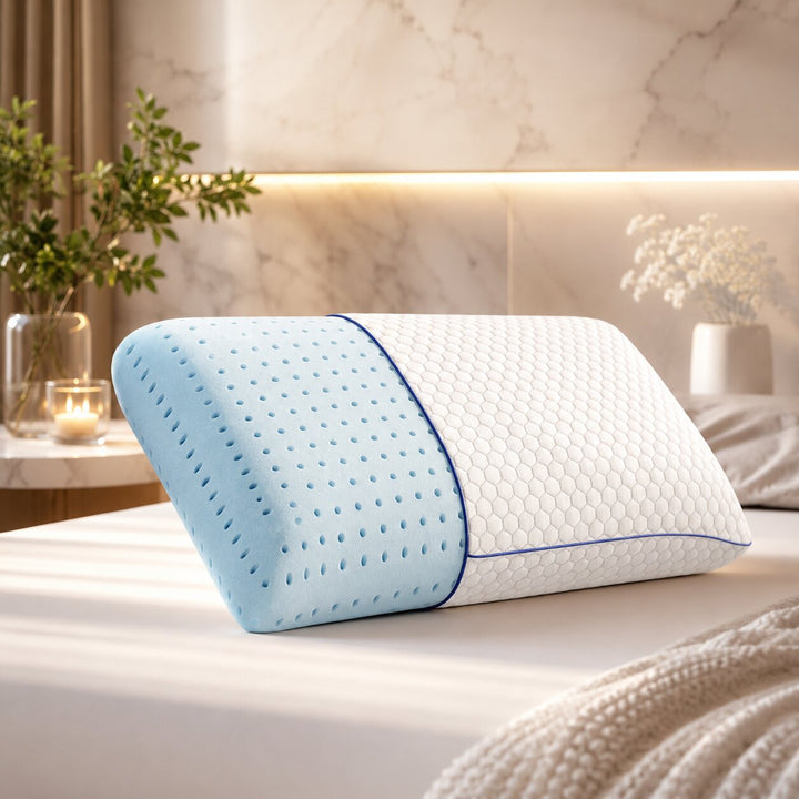 Memory Foam Neck Support Pillow with Cooling Gel | Contoured Ergonomic Design | Pressure-Relief Comfort for Better Sleep