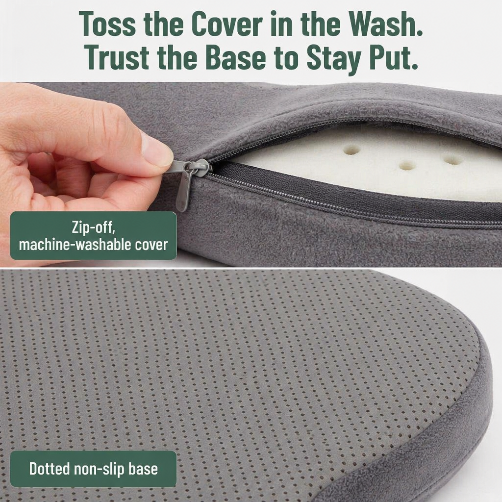 Memory Foam Seat Cushion | U-Shaped Cutout | Non-Slip Base | Contoured Design