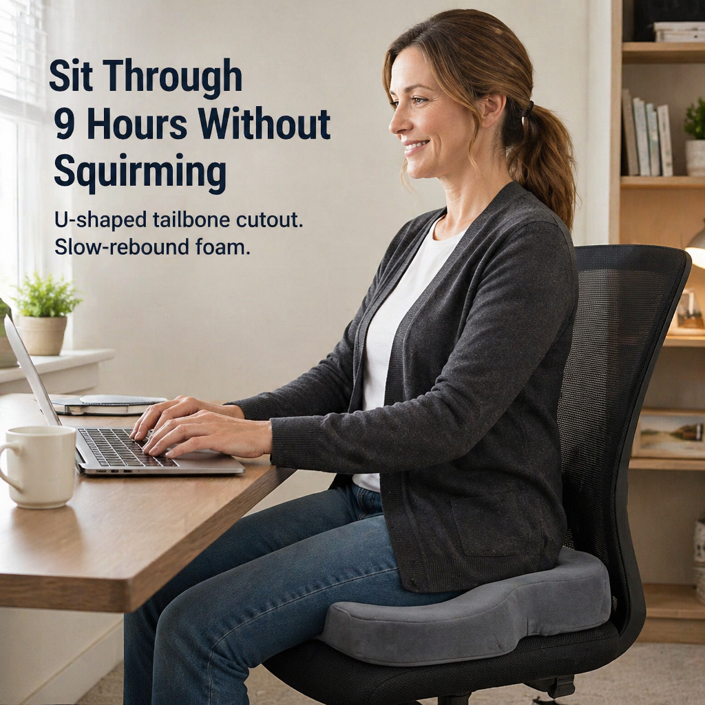 Memory Foam Seat Cushion | U-Shaped Cutout | Non-Slip Base | Contoured Design