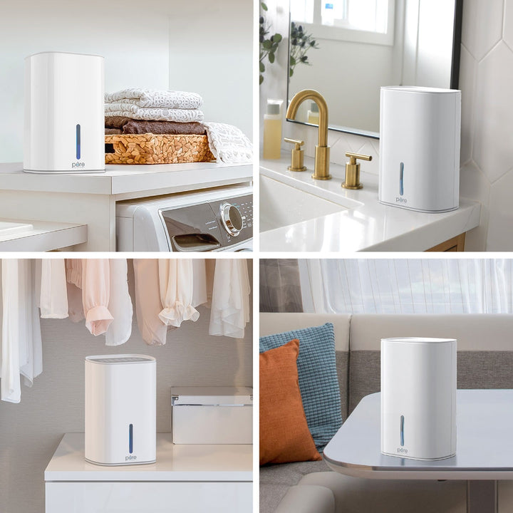 Mini Dehumidifier Compact Plastic Housing | Removable Translucent Tank | Reduces Damp in Bathrooms, Bedrooms &amp; Basements