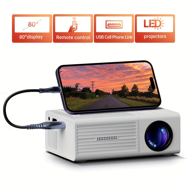 Mini Projector 3000 Lumens | 30 to 100 Inch Projection Screen | Lightweight Portable Design for Home and Outdoor Movie Nights