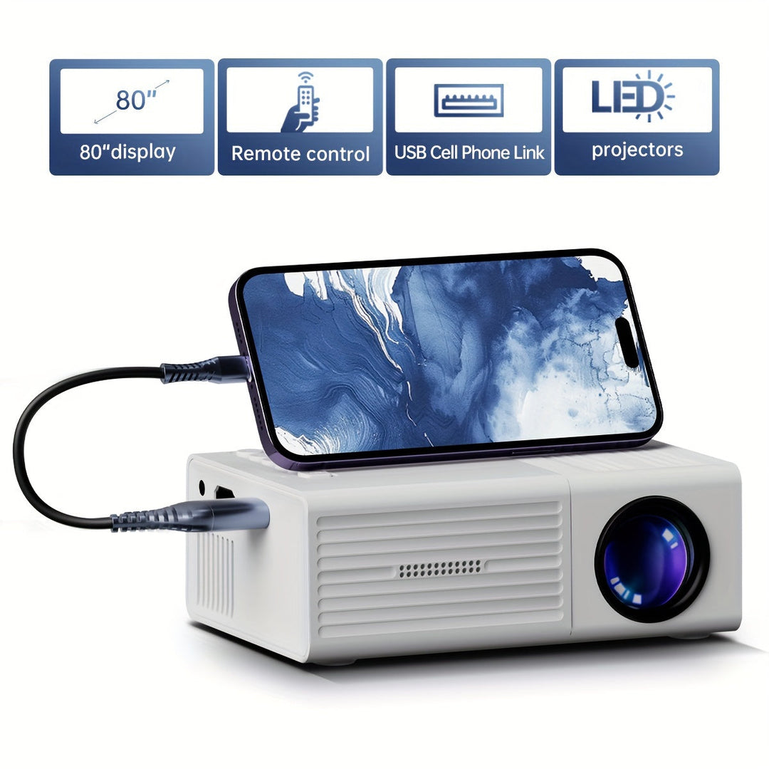 Mini Projector 3000 Lumens | 30 to 100 Inch Projection Screen | Lightweight Portable Design for Home and Outdoor Movie Nights