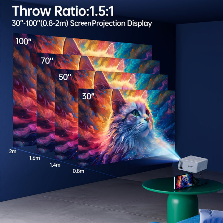 Mini Projector 3000 Lumens | 30 to 100 Inch Projection Screen | Lightweight Portable Design for Home and Outdoor Movie Nights
