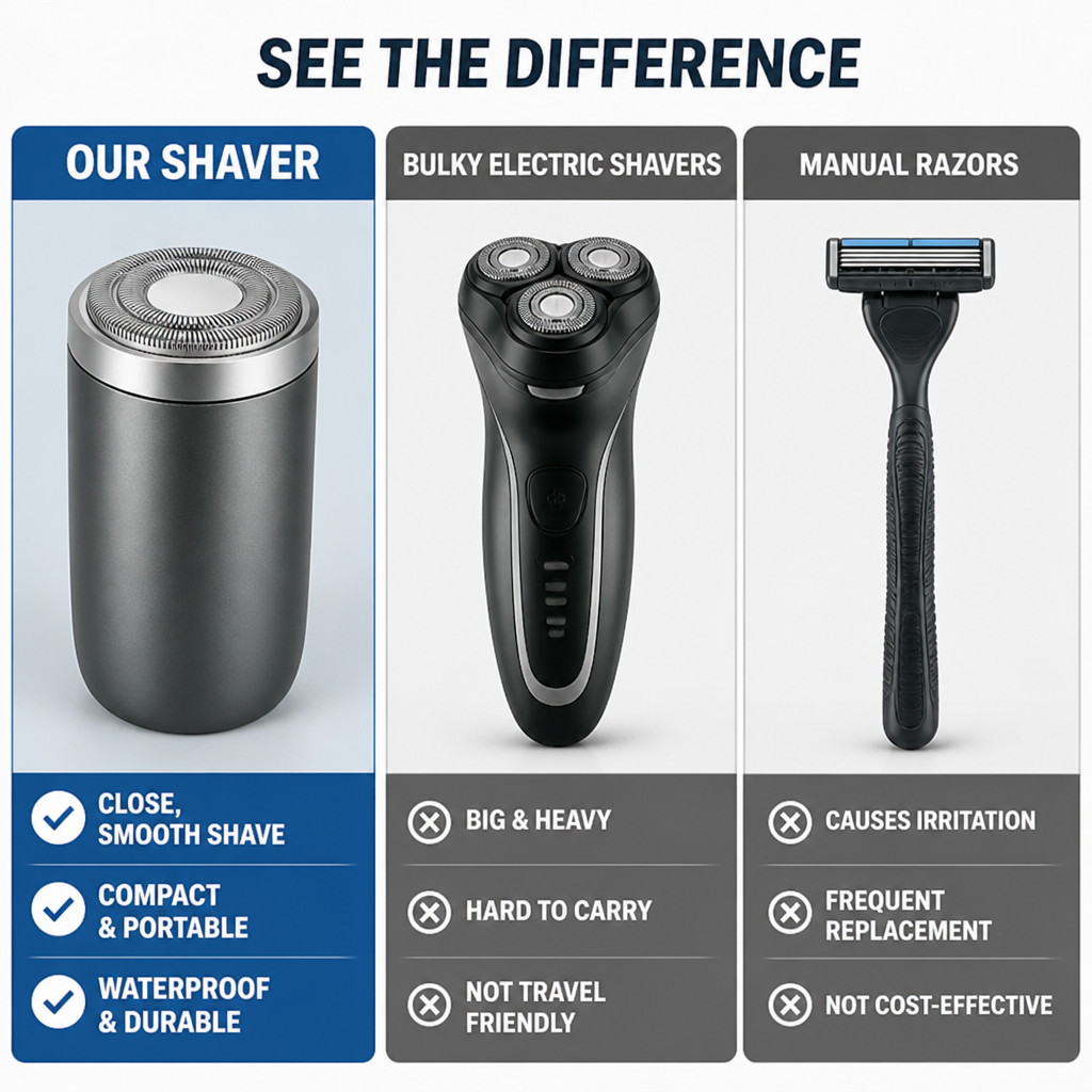 Mini Shaver for Men | 25-Blade Head, 6500 RPM, IPX7 Waterproof | 90-Minute Battery, USB-C Fast Charging, Aluminium Alloy Body