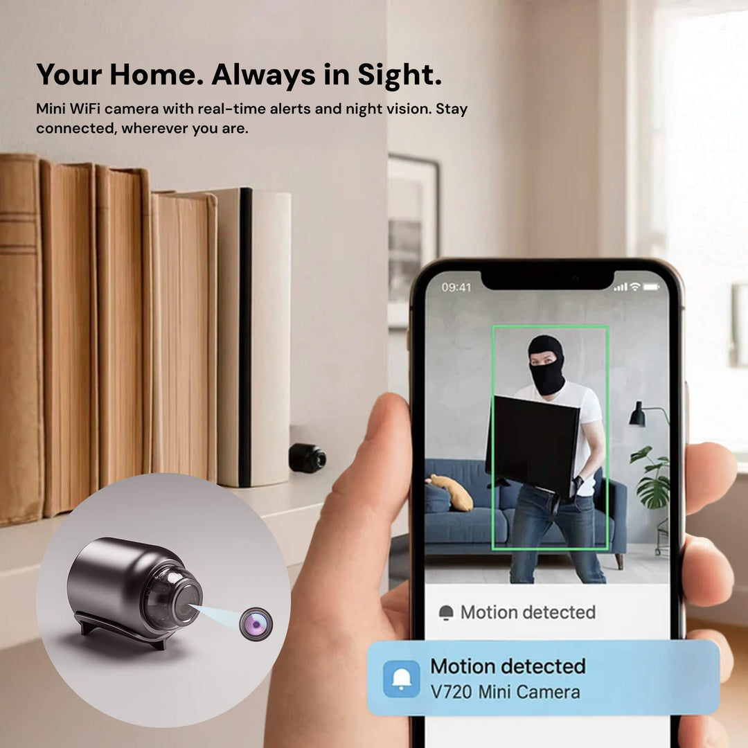 Mini WiFi Camera with Motion Detection | 1080P Full HD Night Vision | Remote Live View &amp; SD Card Storage for Home or Office Use