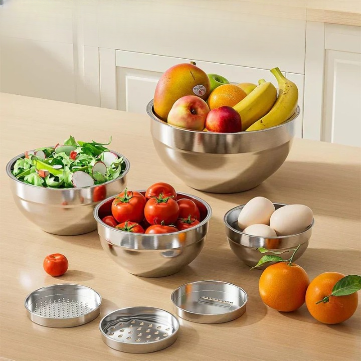 Mixing Bowl Set Stainless Steel Stackable Airtight with Grater Attachments