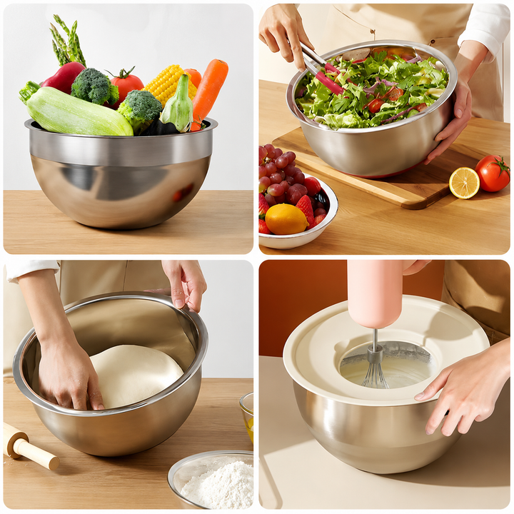 Mixing Bowl Set Stainless Steel Stackable Airtight with Grater Attachments