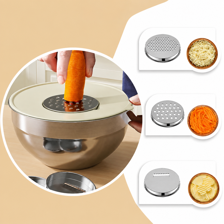 Mixing Bowl Set Stainless Steel Stackable Airtight with Grater Attachments