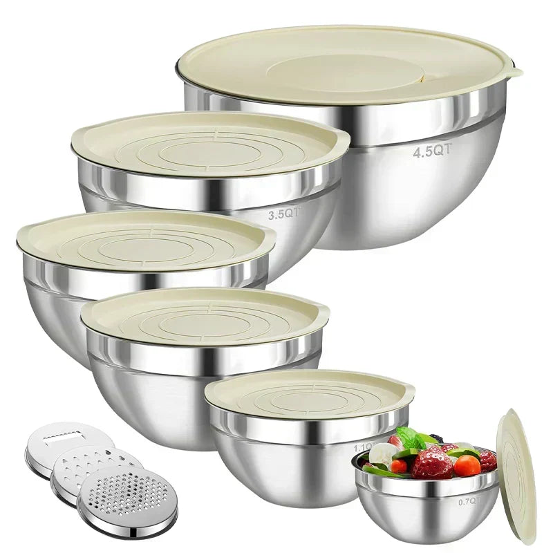 Mixing Bowl Set Stainless Steel Stackable Airtight with Grater Attachments