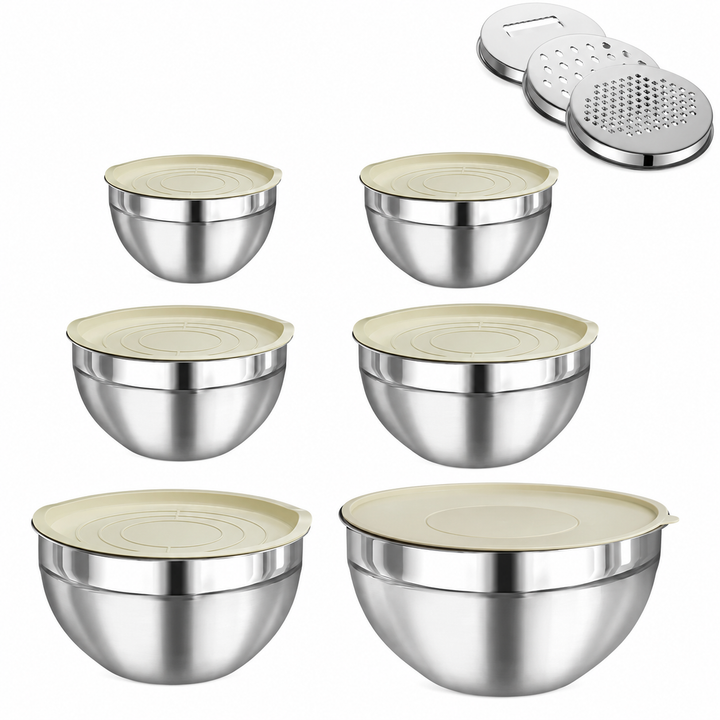 Mixing Bowl Set Stainless Steel Stackable Airtight with Grater Attachments