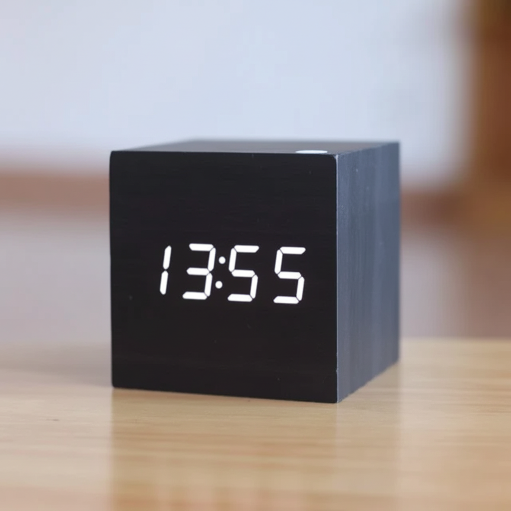 Digital Wooden Alarm Clock | Bright LED Display for Desk, Bedside and Shelf | USB or Battery Powered, Compact Design 5