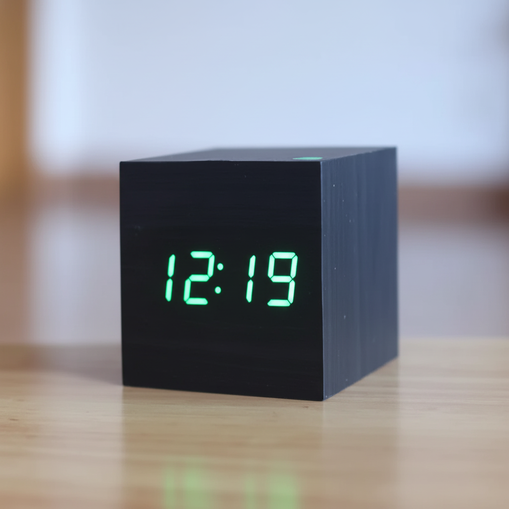Digital Wooden Alarm Clock | Bright LED Display for Desk, Bedside and Shelf | USB or Battery Powered, Compact Design 4