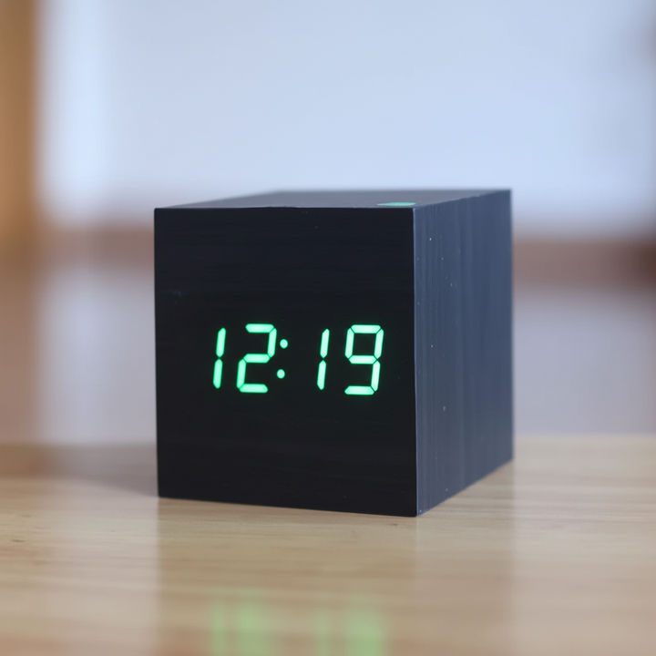 Digital Wooden Alarm Clock | Bright LED Display for Desk, Bedside and Shelf | USB or Battery Powered, Compact Design 4