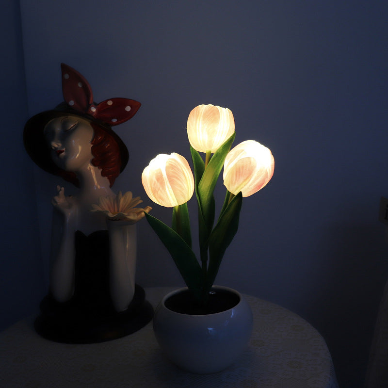 Mood Lighting Table Lamp Tulip Ceramic Pot USB Powered with Warm Glow