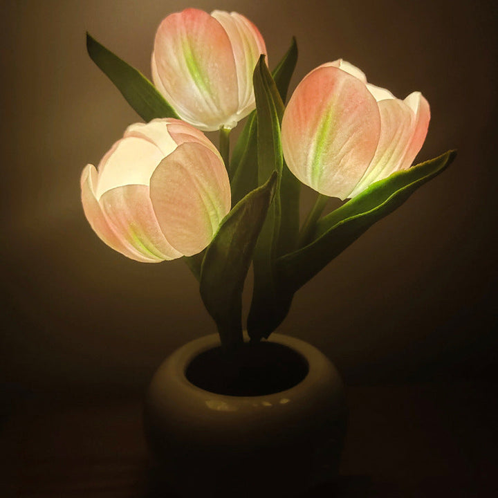 Mood Lighting Table Lamp Tulip Ceramic Pot USB Powered with Warm Glow