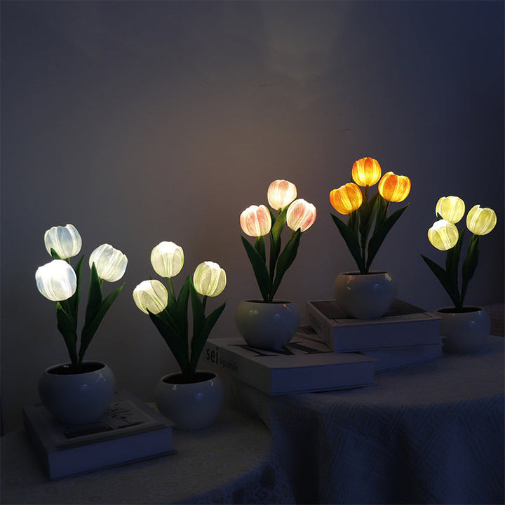 Mood Lighting Table Lamp Tulip Ceramic Pot USB Powered with Warm Glow