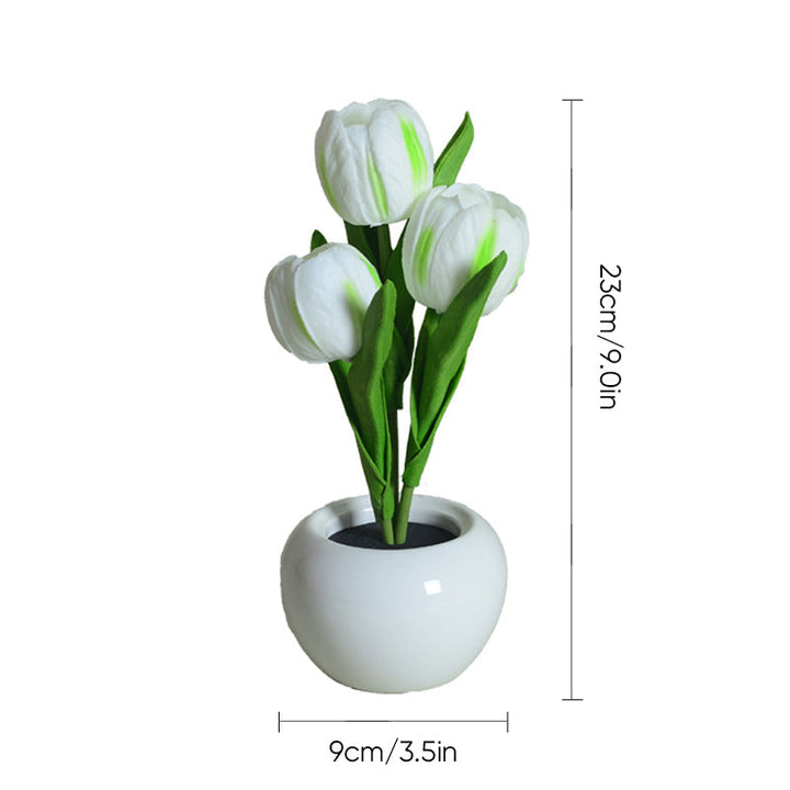 Mood Lighting Table Lamp Tulip Ceramic Pot USB Powered with Warm Glow