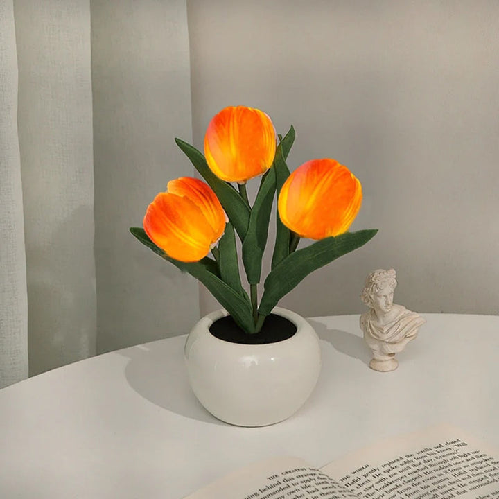 Mood Lighting Table Lamp Tulip Ceramic Pot USB Powered with Warm Glow