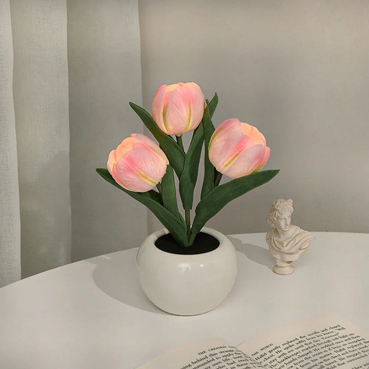 Mood Lighting Table Lamp Tulip Ceramic Pot USB Powered with Warm Glow