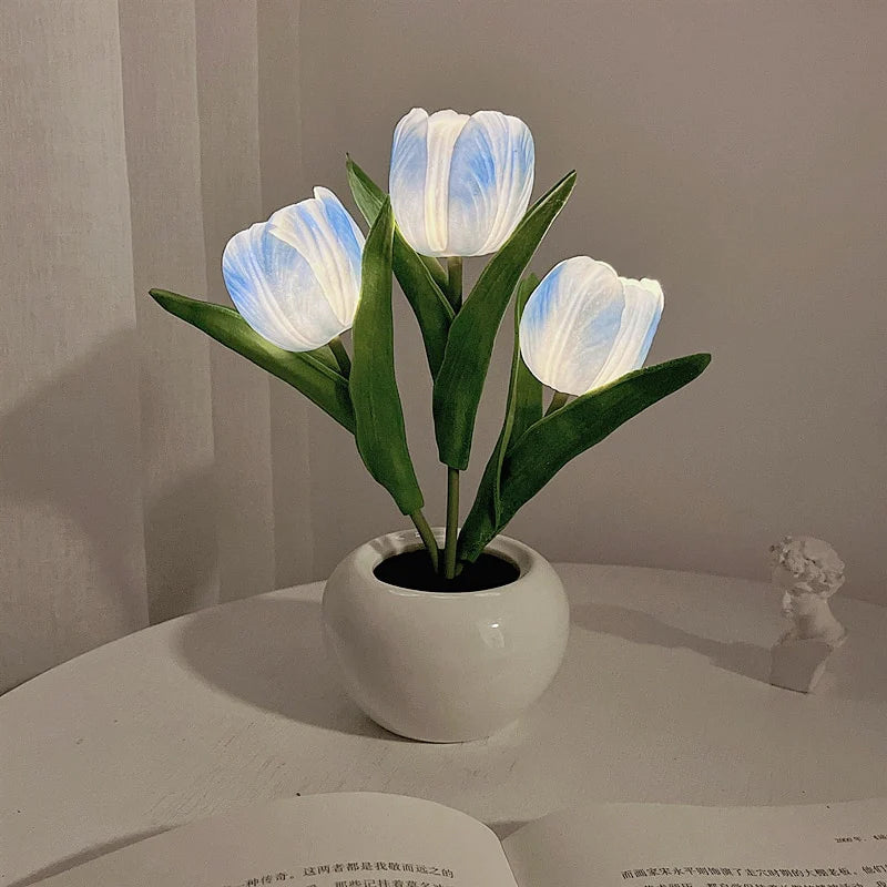 Mood Lighting Table Lamp Tulip Ceramic Pot USB Powered with Warm Glow