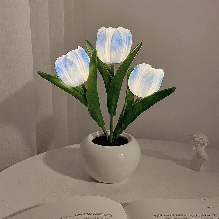 Mood Lighting Table Lamp Tulip Ceramic Pot USB Powered with Warm Glow