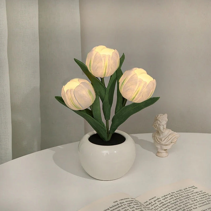 Mood Lighting Table Lamp Tulip Ceramic Pot USB Powered with Warm Glow