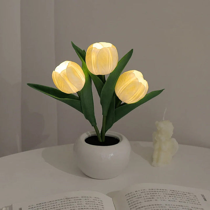 Mood Lighting Table Lamp Tulip Ceramic Pot USB Powered with Warm Glow