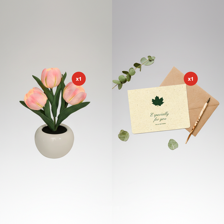 Mood Lighting Table Lamp Tulip Ceramic Pot USB Powered with Warm Glow