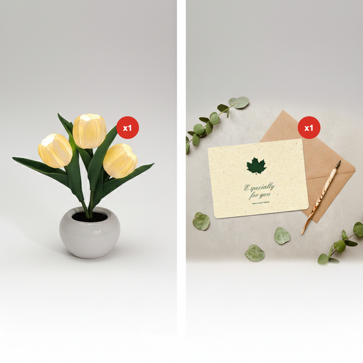 Mood Lighting Table Lamp Tulip Ceramic Pot USB Powered with Warm Glow