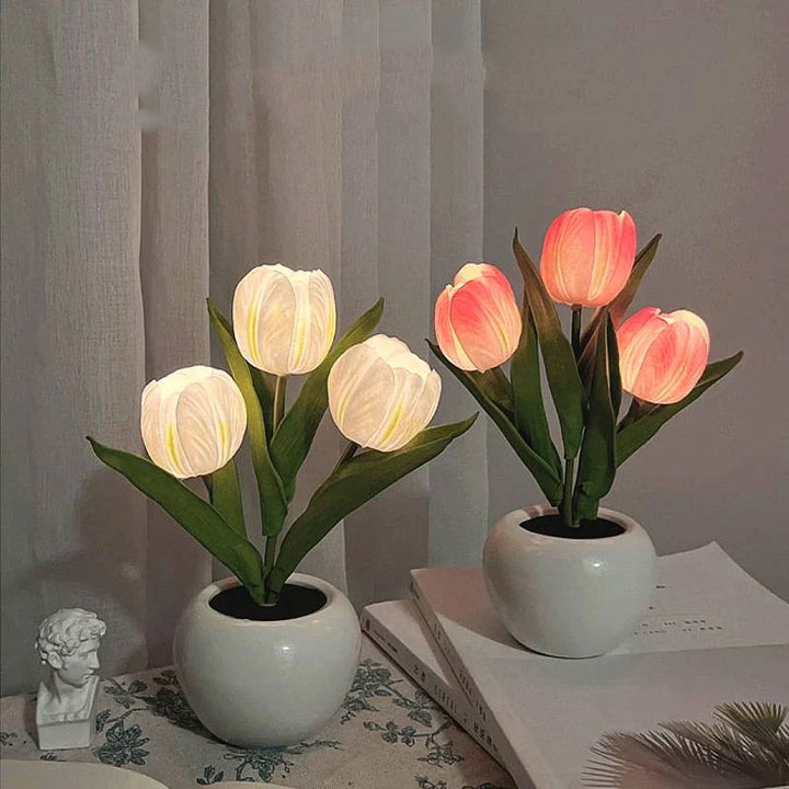 Mood Lighting Table Lamp Tulip Ceramic Pot USB Powered with Warm Glow