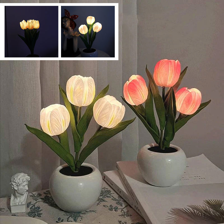 Mood Lighting Table Lamp Tulip Ceramic Pot USB Powered with Warm Glow