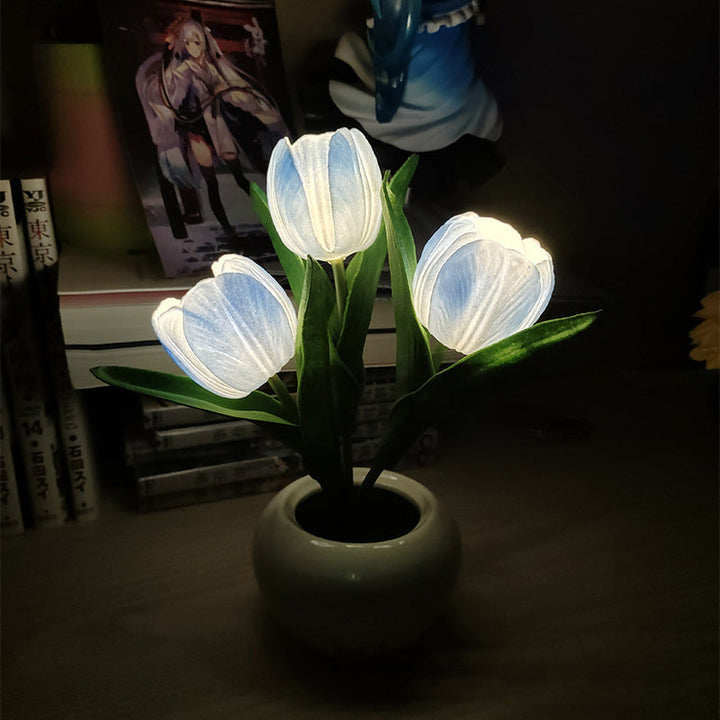 Mood Lighting Table Lamp Tulip Ceramic Pot USB Powered with Warm Glow
