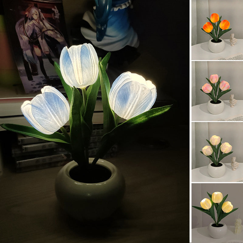 Mood Lighting Table Lamp Tulip Ceramic Pot USB Powered with Warm Glow