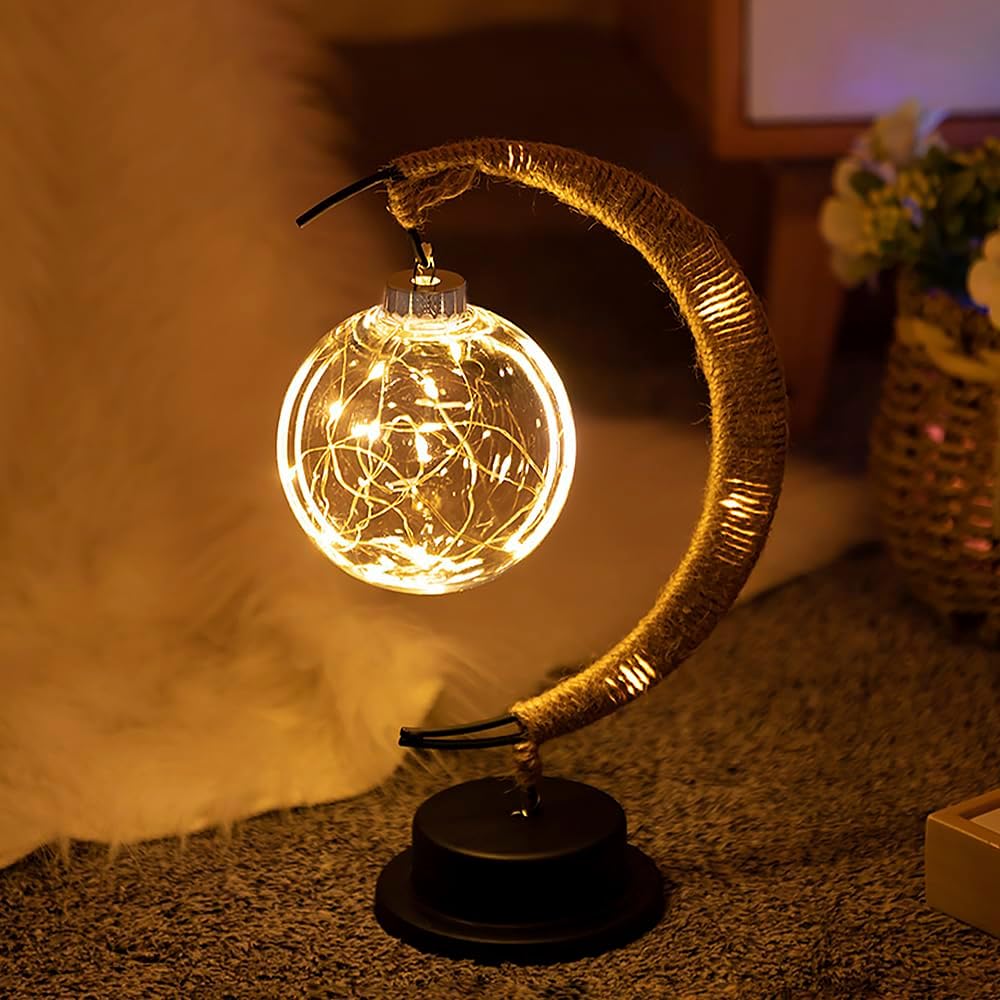 Moon Table Lamp LED | Golden Shimmer, Cosmic Purple, Galaxy Blue | Battery-Powered, No Cables