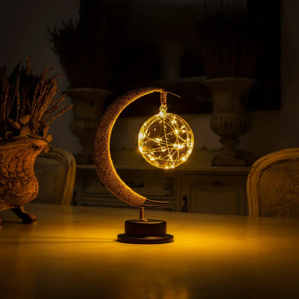 Moon Table Lamp LED | Golden Shimmer, Cosmic Purple, Galaxy Blue | Battery-Powered, No Cables