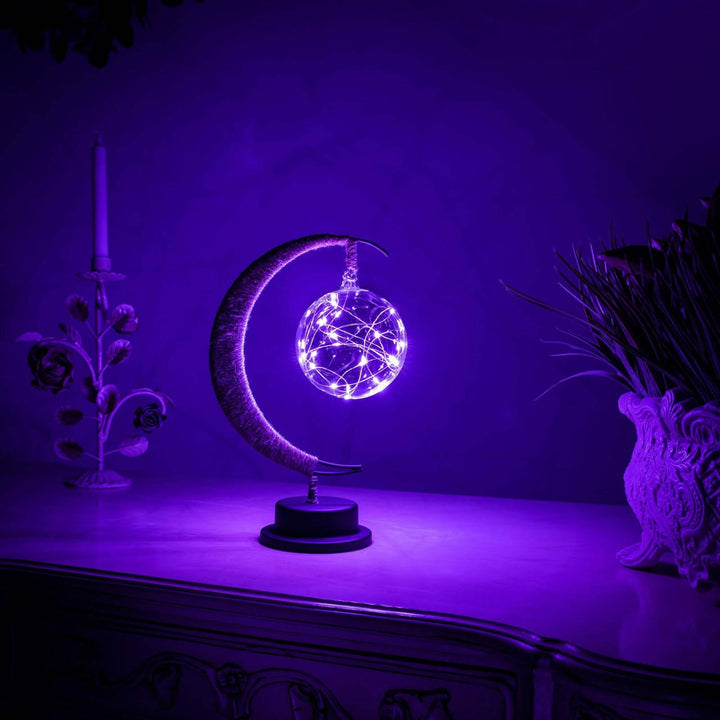 Moon Table Lamp LED | Golden Shimmer, Cosmic Purple, Galaxy Blue | Battery-Powered, No Cables